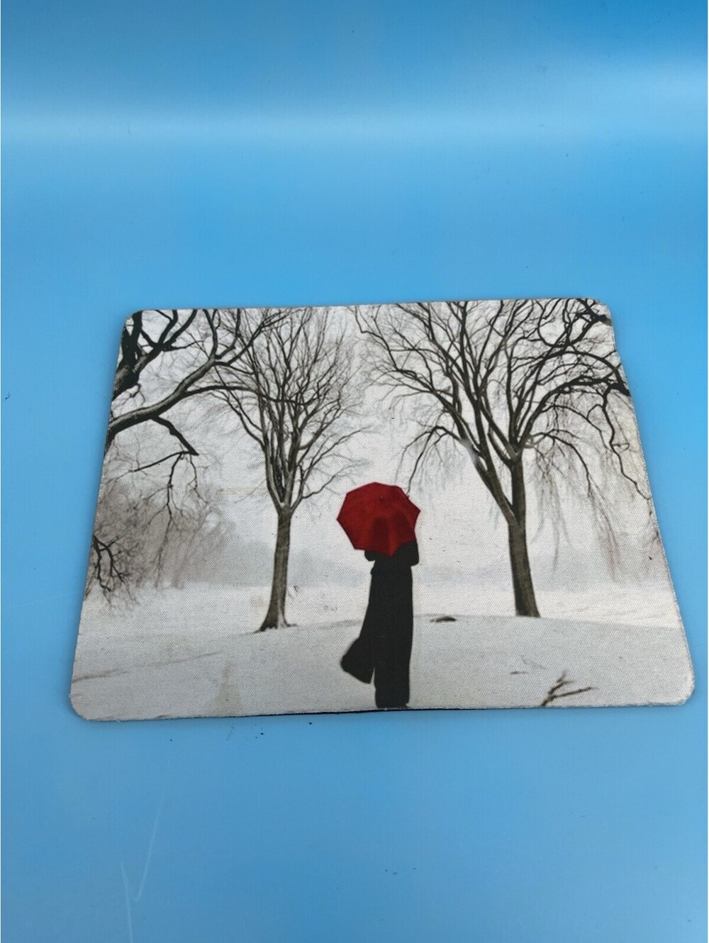 Y2K Red Umbrella Winter Scene Mouse Pad Non Slip Desk Mat Computer Mousepad